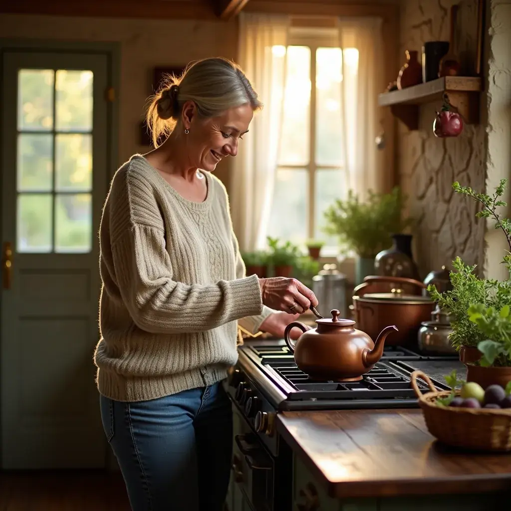 Infusion de thé en cours, créant un arôme apaisant dans une cuisine belge.